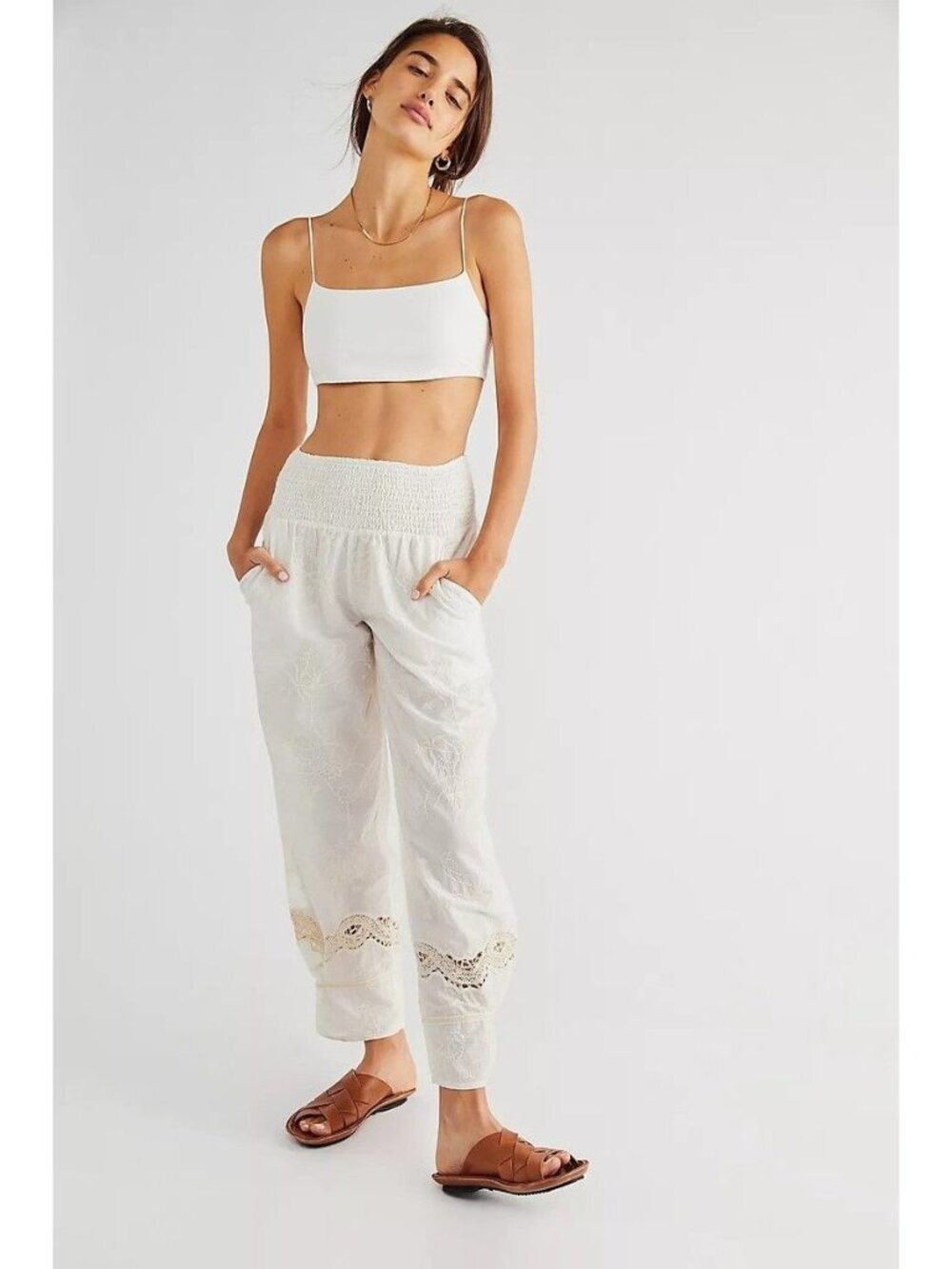 Free People Clementine Contrast Crochet Embroidered Pants